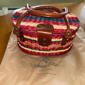 Patricia Nash picnic straw bag - hot pink, red, green, and tan